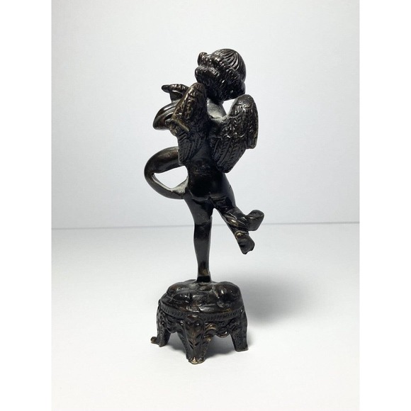 Antique Early 1900’s French Cherub Putti Playing Flute Bronze Statuette 5 3/4” - Picture 7 of 10